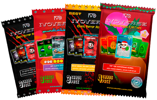 packs del ivoverso amontonados, pack christmas edition, pack classic horror monsters y pack mundialivo