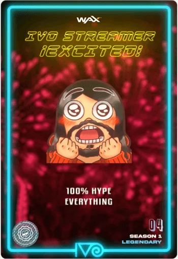 carta #04 del Ivoverso - Ivo Streamer ¡Excited! - Emote de Ivo emocionado