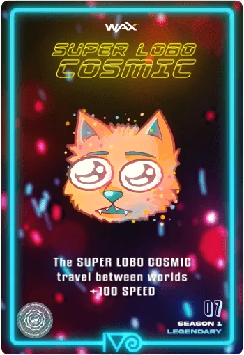 carta #07 del Ivoverso - Super Lobo Cosmic - Emote de lobo con ojos grandes emocionado