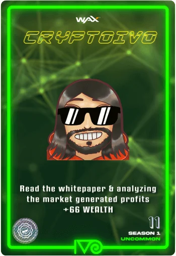 Carta CryptoIvo Emote de Ivo con anteojos de sol sonriendo del Ivoverso