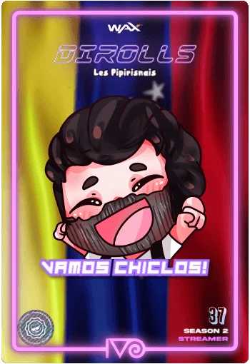 Carta Emote de Dirolls de Les Pipirisnais con bandera de Venezuela de fondo del Ivoverso